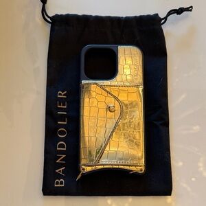 Bandolier Croc-Embossed Gold Phone Case 13 pro